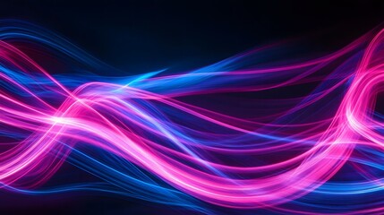 Naklejka premium Abstract light painting background with neon pink and blue lines on a black canvas, creating dynamic patterns