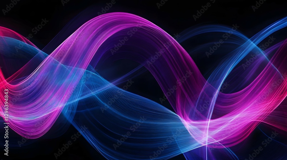Poster abstract light painting background with neon pink and blue lines on a black canvas, creating dynamic