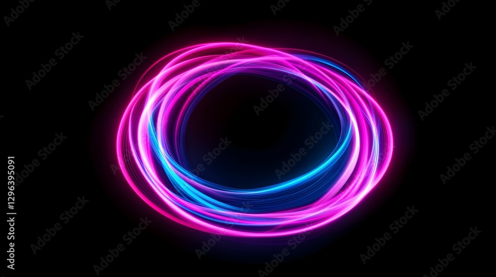 Poster abstract light painting background with neon pink and blue lines on a black canvas, creating dynamic