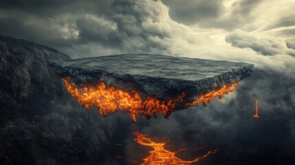 Fototapeta premium A surreal floating island over molten lava.