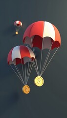 Obraz premium Bitcoin Investment Opportunity with Parachute Symbol Decentralized Finance