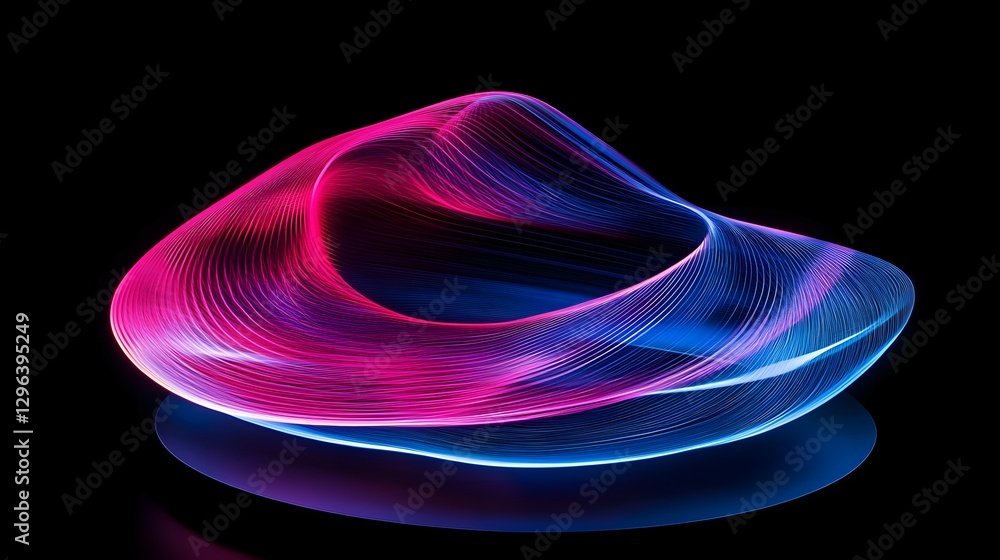Poster abstract light painting background with neon pink and blue lines on a black canvas, creating dynamic