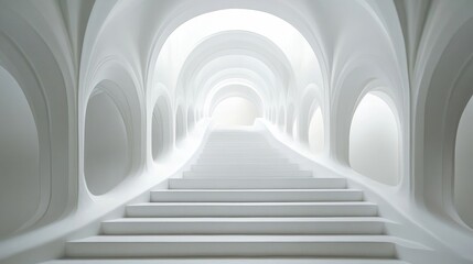 White architectural stairs ascending to light