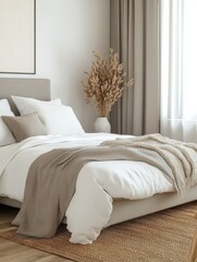 Interior of white and gray cozy bedroom