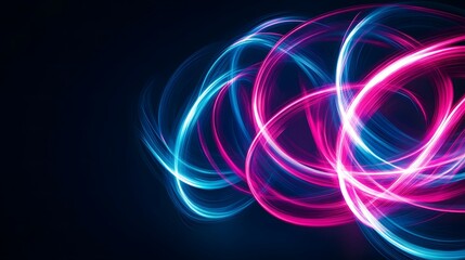 Abstract light painting background with neon pink and blue lines on a black canvas, creating dynamic patterns
