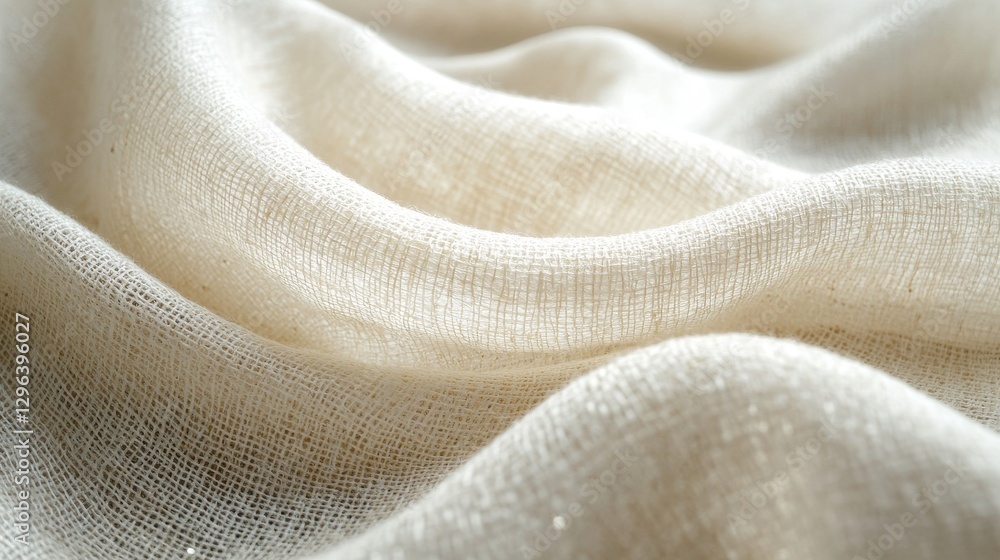 Poster soft white fabric displayed in gentle waves and curved lines
