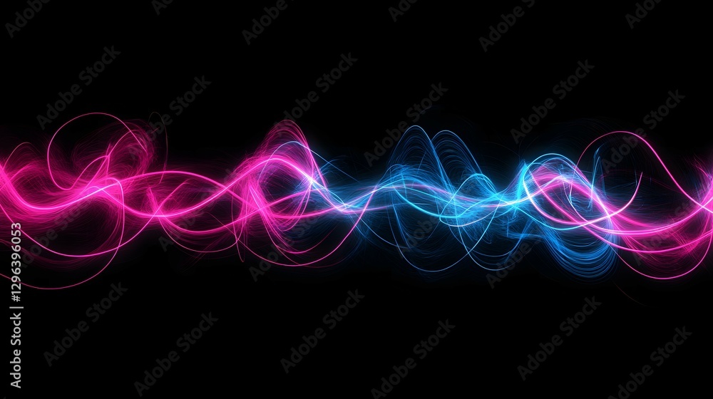 Aufkleber abstract light painting background with neon pink and blue lines on a black canvas, creating dynamic