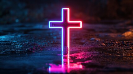 holy neon cross christ glowing dark religious symbol faith hope