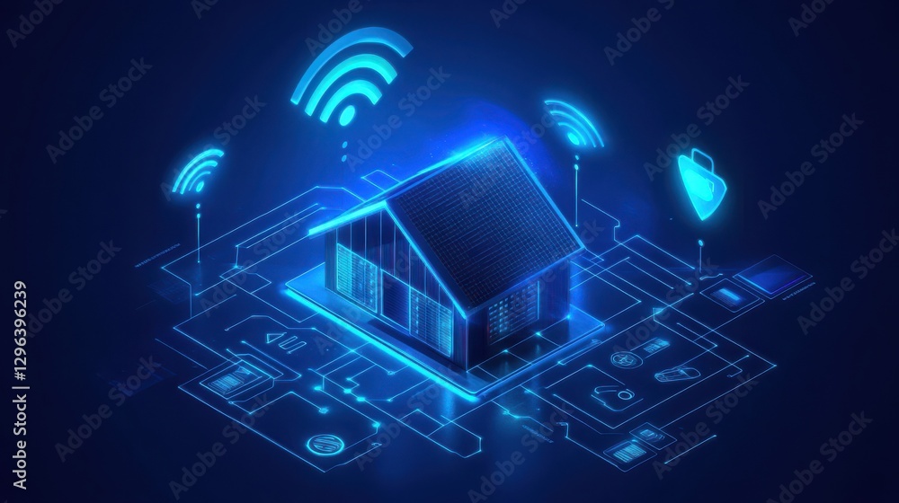 Aufkleber virtual assistant smart home automation with technology of things and copy space for banners.