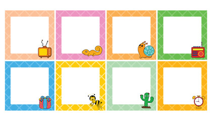 Cartoon vector set of paper sheet. pack of paper, tag, sticky note, notepad page. doodle style. to do pad. scrapbook notes and cards. daily planner