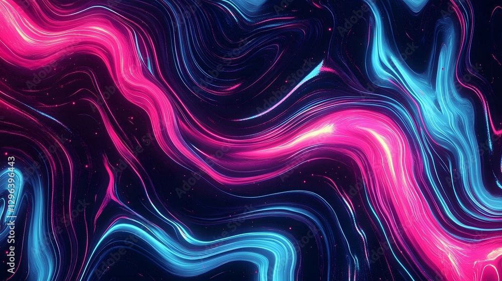 Poster abstract light painting background with neon pink and blue lines on a black canvas, creating dynamic