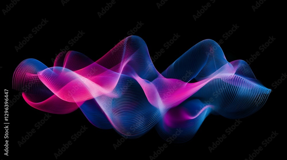 Poster abstract light painting background with neon pink and blue lines on a black canvas, creating dynamic