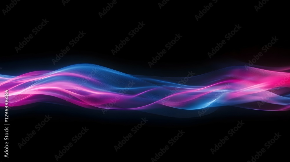Poster abstract light painting background with neon pink and blue lines on a black canvas, creating dynamic