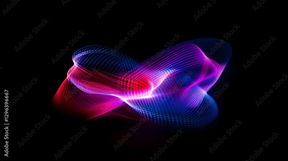 Poster abstract light painting background with neon pink and blue lines on a black canvas, creating dynamic