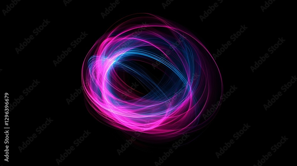 Aufkleber abstract light painting background with neon pink and blue lines on a black canvas, creating dynamic
