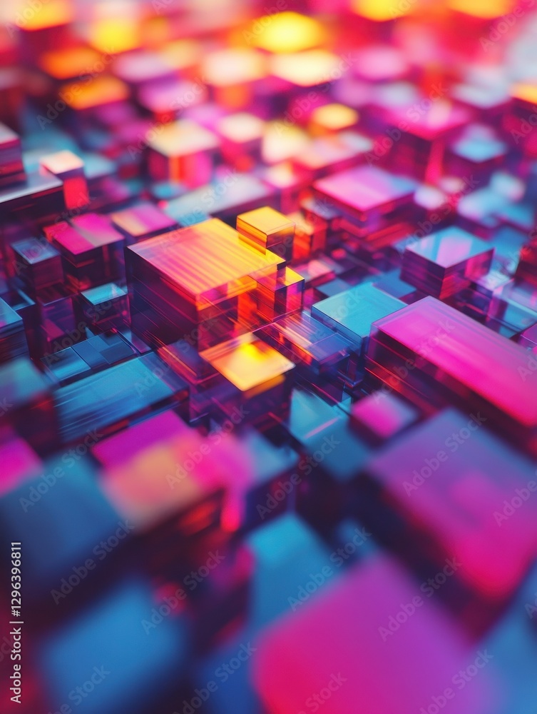 Poster abstract colorful blurry pixel blocks background. bg and technology, digital world concept. 3d rende