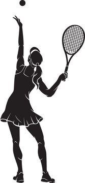 Tennis Serving, Woman Sports Silhouette