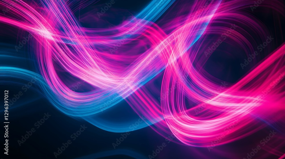 Aufkleber abstract light painting background with neon pink and blue lines on a black canvas, creating dynamic