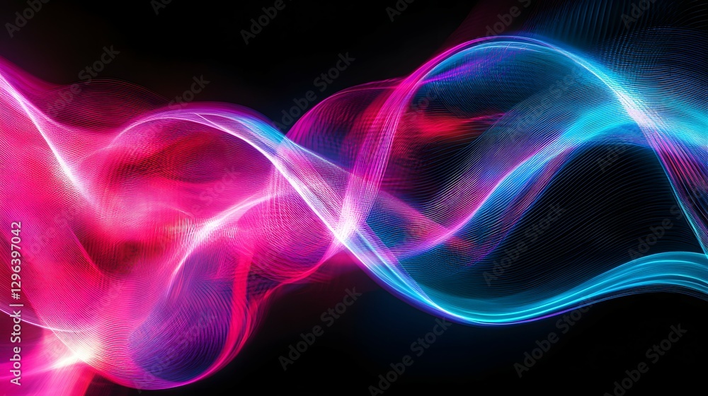Aufkleber abstract light painting background with neon pink and blue lines on a black canvas, creating dynamic