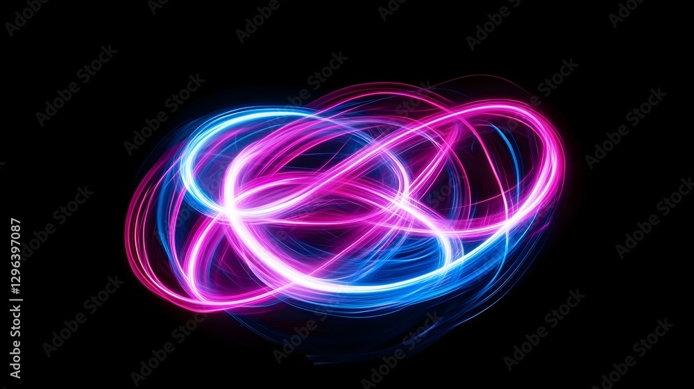 Aufkleber abstract light painting background with neon pink and blue lines on a black canvas, creating dynamic