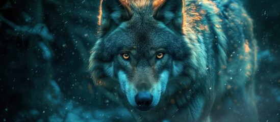 Magical Wolf animal wildlife in enchanted forest dramatic background. AI generated image