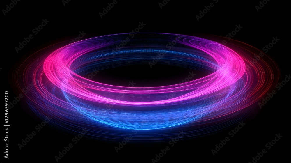 Poster abstract light painting background with neon pink and blue lines on a black canvas, creating dynamic