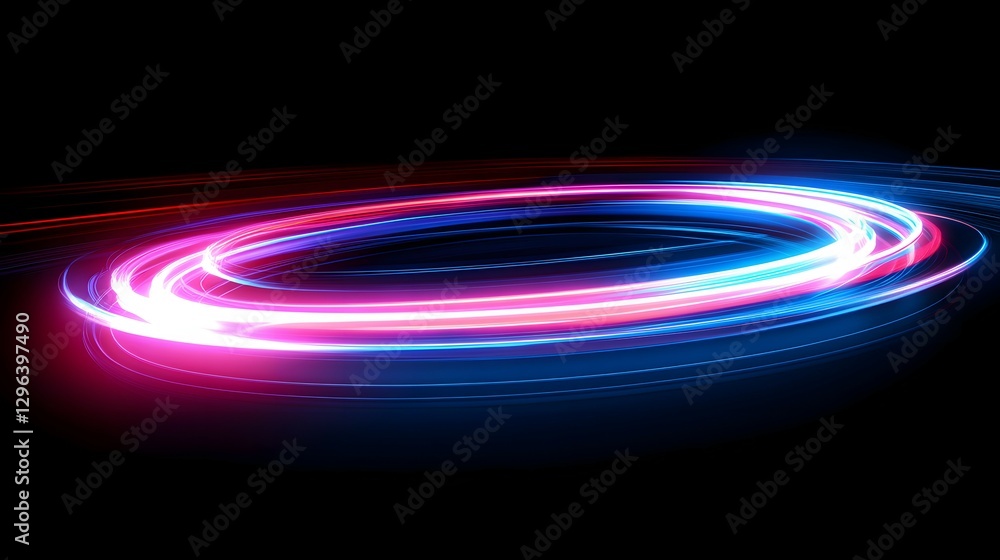 Poster abstract light painting background with neon pink and blue lines on a black canvas, creating dynamic