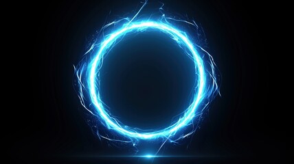 Obraz premium 3D render of a blue circular ring on a black background