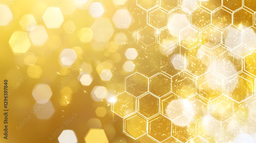 Poster golden background displaying hexagonal patterns and bokeh effects beautifully