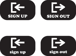 Login and logout icon set Set of sign out, Sign in vector vector collection. Open and close door symbol. Black exit and enter arrow, trendy flat style isolated on transparent background.