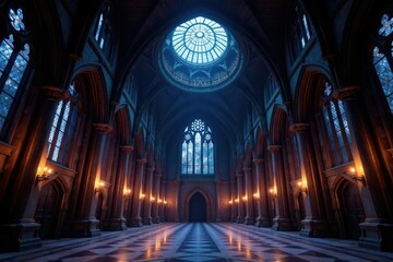 Obraz premium The Great Hall's ceiling glows softly under starlight, great hall, enchanted