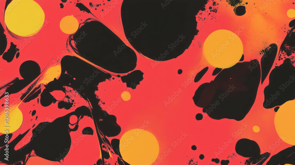 Poster vibrant abstract background with overlapping red and yellow ink blots for creative design