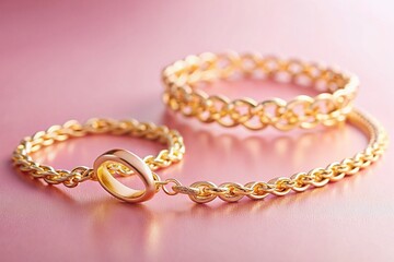 Obraz premium Elegant Gold Chain Bracelet & Ring on Pink Background - Luxury Jewelry Photography