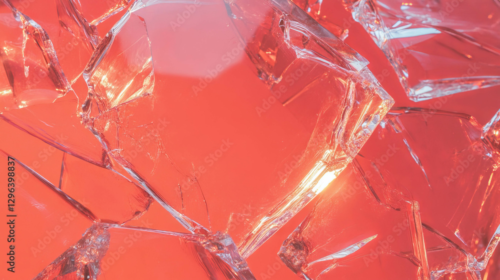 Poster abstract red broken glass background with sharp fragments for creative design