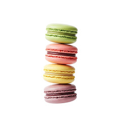 "Stack of Colorful Macarons on White Background"
