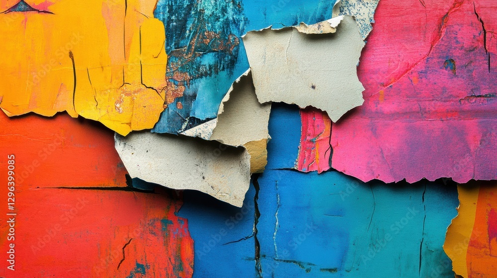Aufkleber vibrant abstract textures with layers of peeling paint showcasing bright colors and intriguing patte