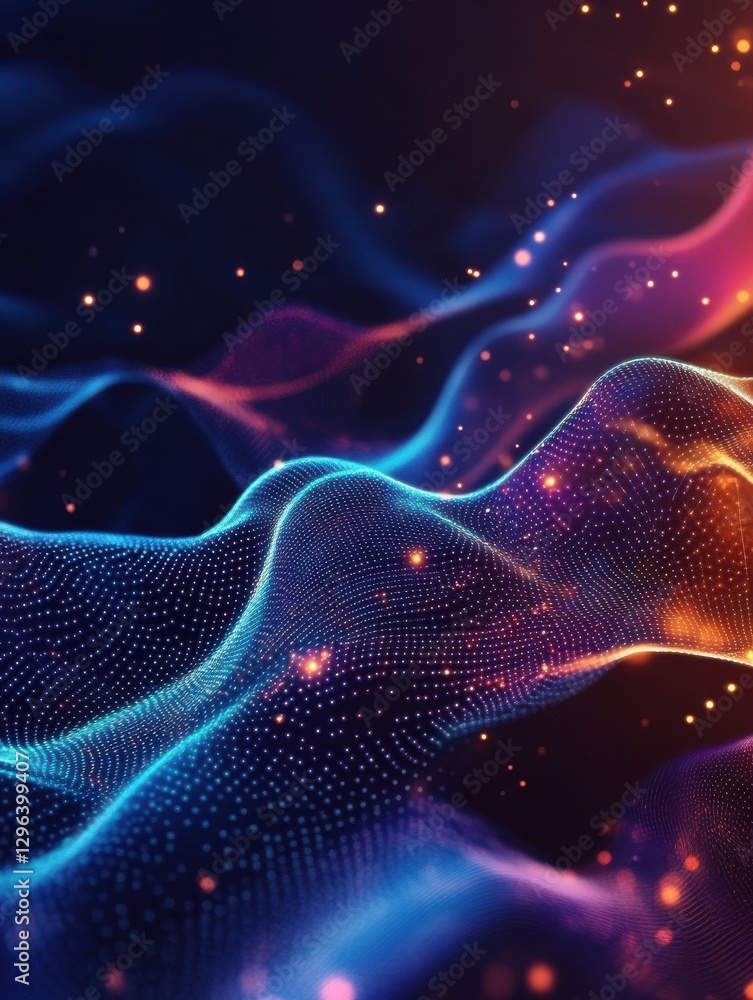 Poster big data network visualization concept. digital music industry, abstract science vector background. 