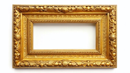 Elegant Golden Wooden Engraved Frame Isolated on White Background - PNG Download