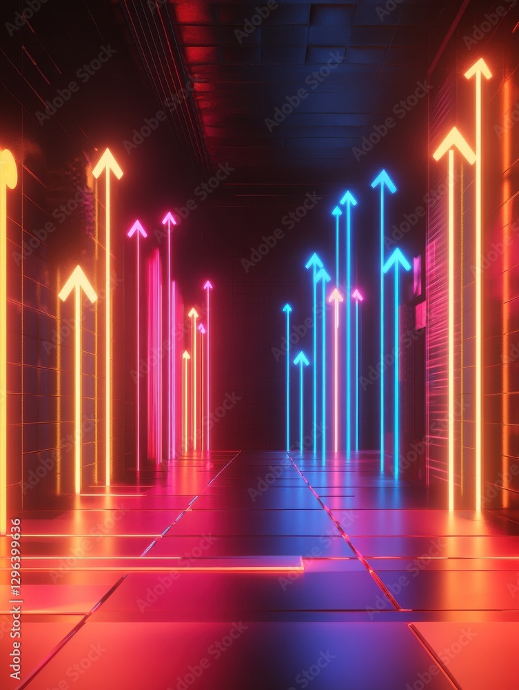 Poster digital chart with arrows and indicators, 3d rendering