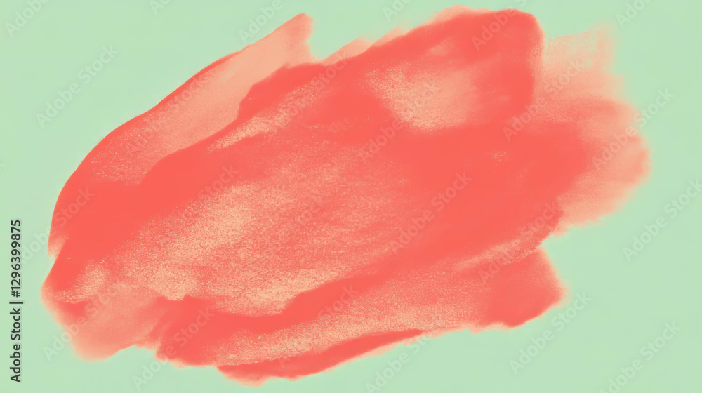 Poster abstract red ink blot with dry brush effect on green background for artistic design