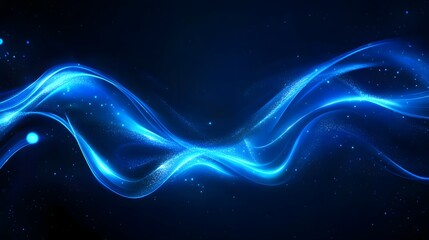 Abstract blue light energy waves on a black background, with a glowing effect