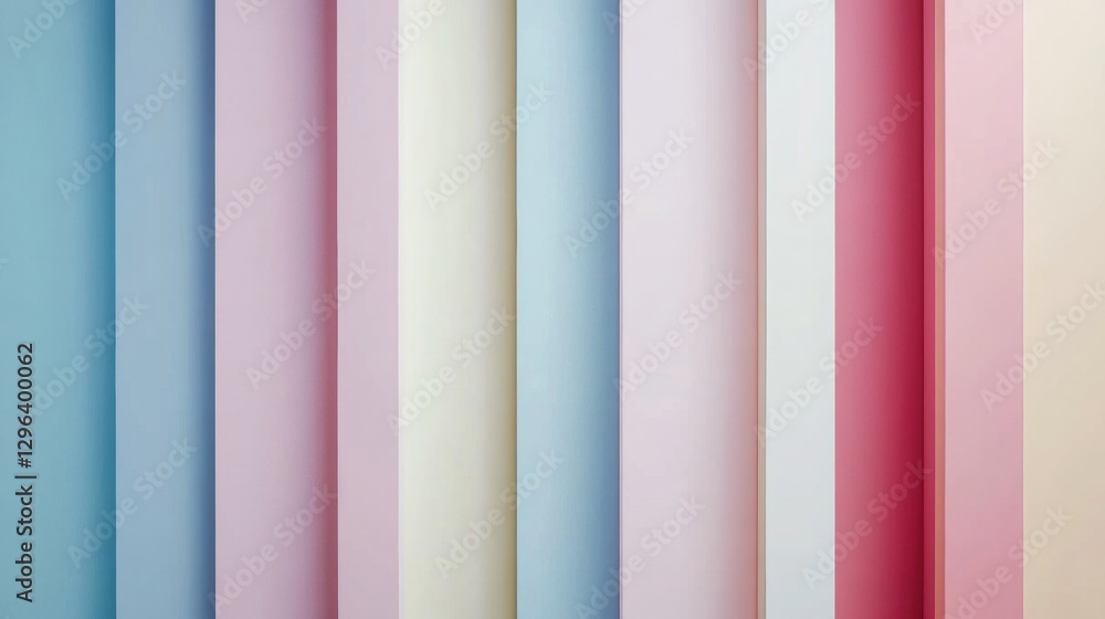 Poster soft pastel colored vertical panels create a serene and modern atmosphere in a bright indoor space. 