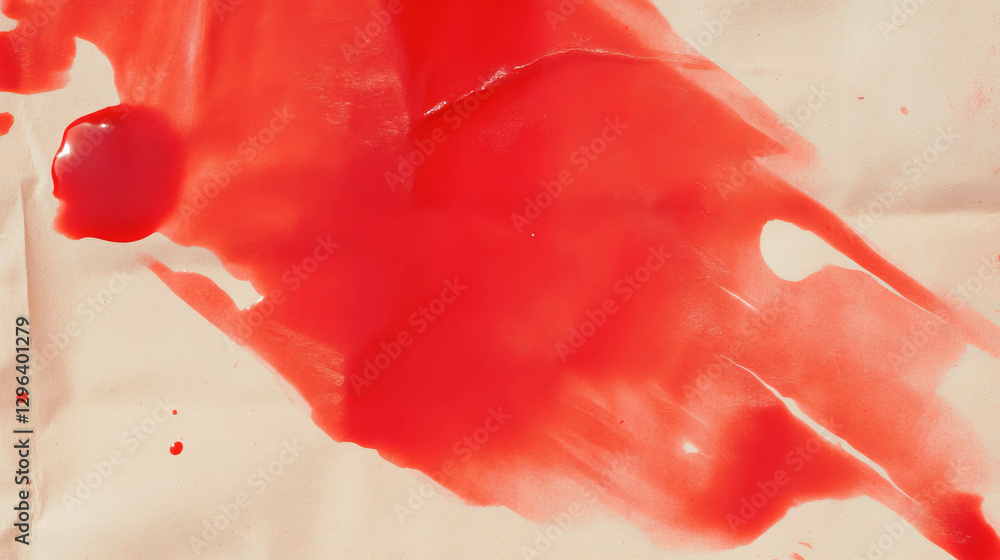 Poster abstract red ink blot on textured paper background for artistic design