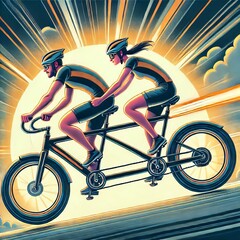 Fototapeta premium Tandem Bike Two riders double the power