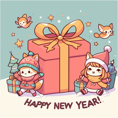 Fototapeta premium Festive Happy New Year Poster Design with Celebratory Elements
