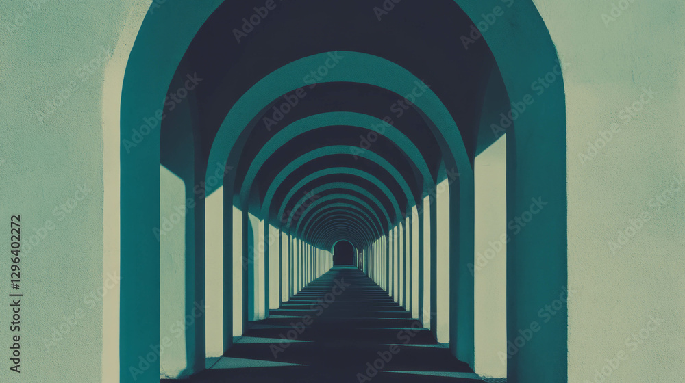 Poster Abstract architecture with repeating arches in an endless corridor for modern design