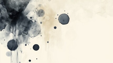 Artistic abstract watercolor composition featuring dark ink blotches and splatters