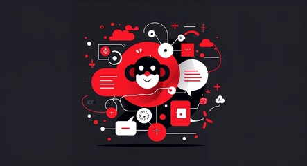 Obraz premium red thematic elements abstract cartoon on plain dark black background illustration