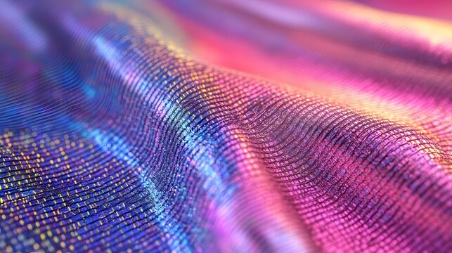 Abstract of the reflection on plastic wrap, with vibrant holographic colors and intricate patterns