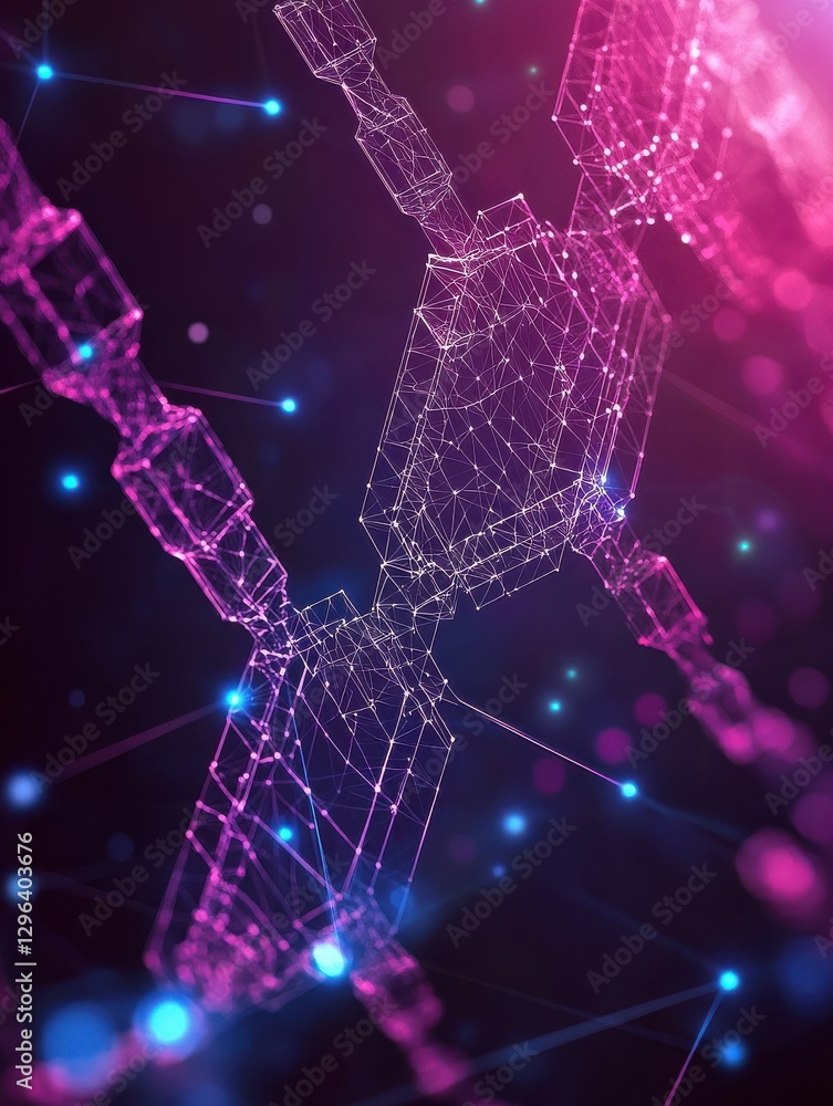 Poster blockchain technology futuristic hud background with blockchain polygon peer to peer network. global